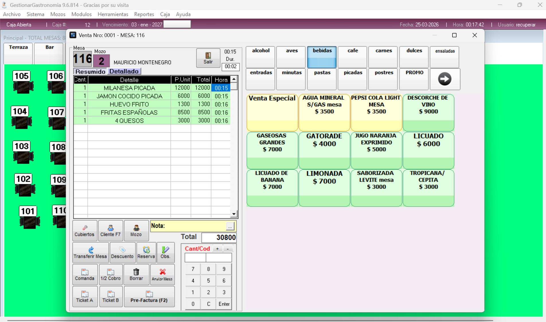 Captura del sistema de GestionarGastronomia